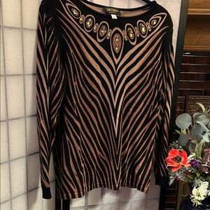 Bob Mackie Black and Brown Zebra Print Sweater